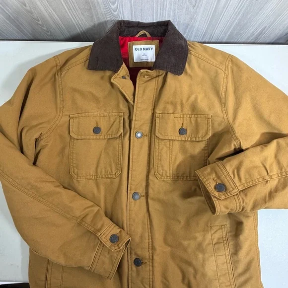 Old Navy Flannel Lined Canvas Barn Chore Jacket Workwear Coat Tan Corduroy Sz XS - Picture 3 of 8